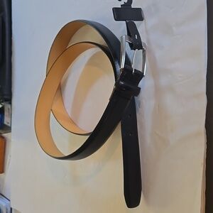 Lands END Mens Black leather Belt Silver Buckle New! Sz.46